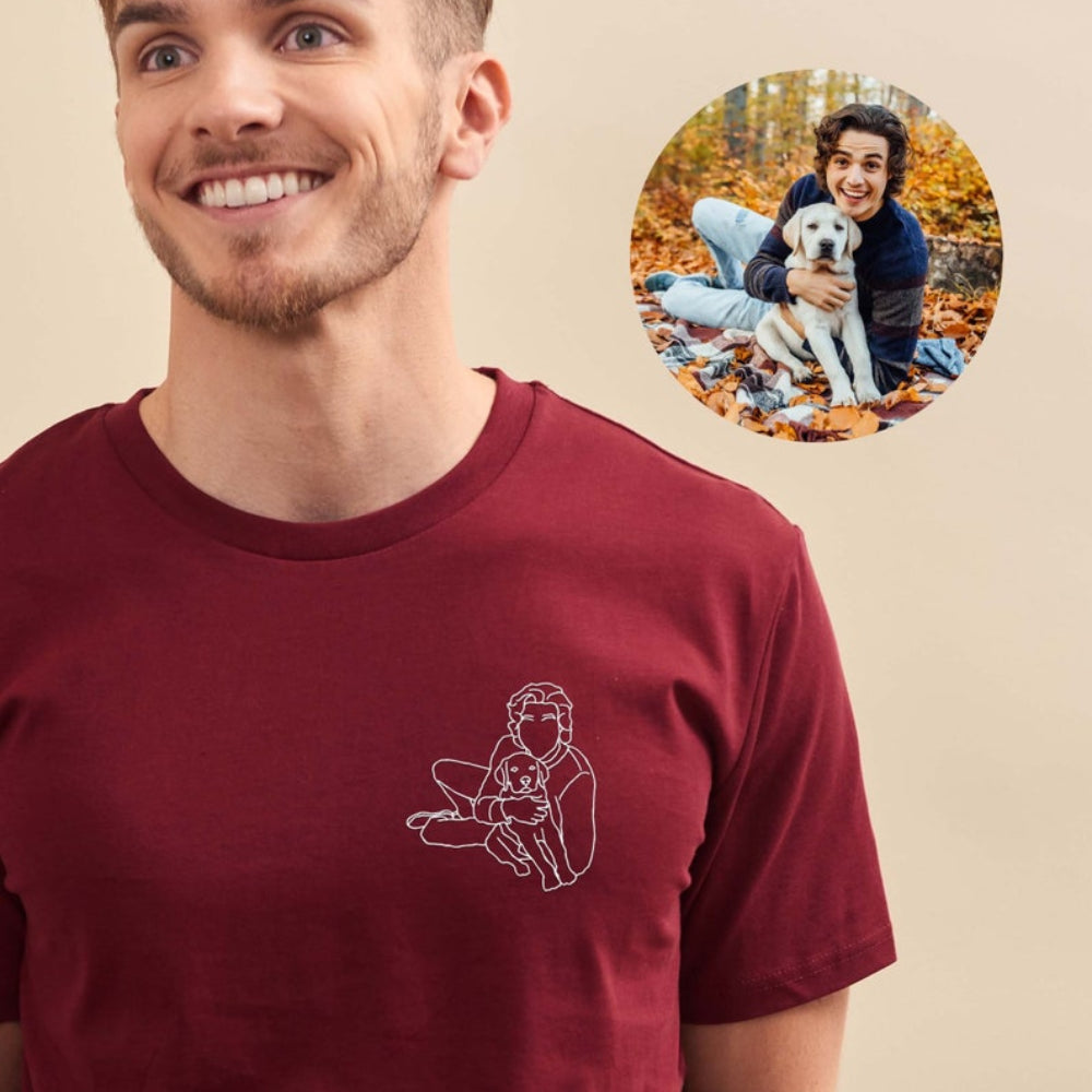 Custom Embroidered Couple Outline from Photo T-Shirt Unique Gift for Friend & Family