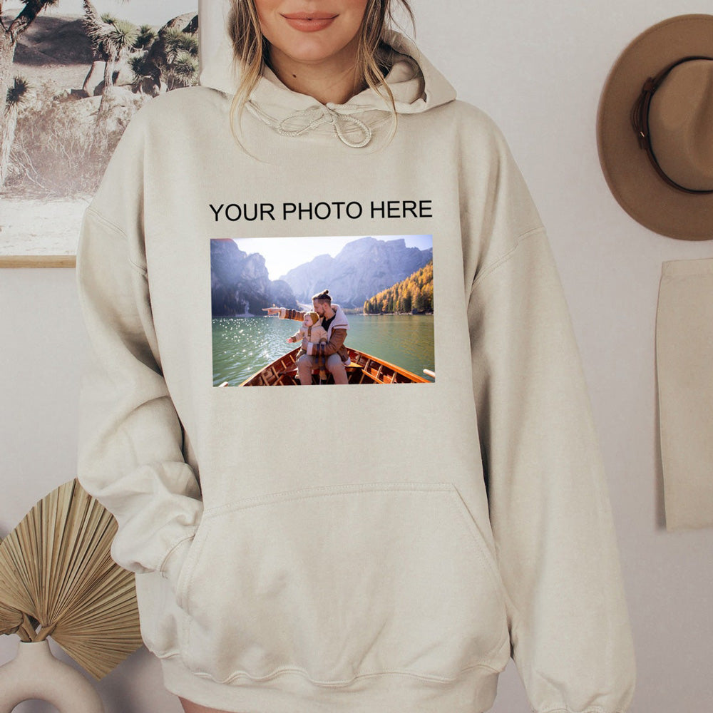 Personalized Add Your Own Photo & Text Hoodie Custom Photo Pullover Gift for Friend & Family