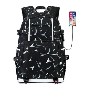 Geometric Pattern Backpack for Teens Boys Middle/High School Bookbags with USB Charger Port