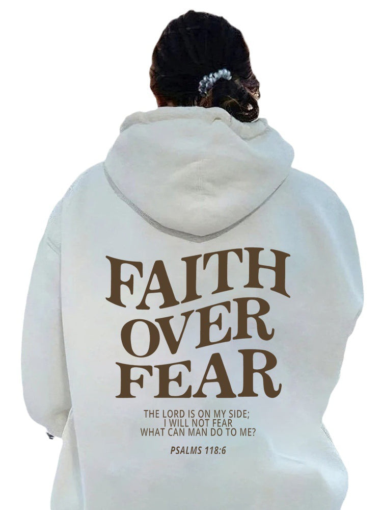 Women's Inspirational Faith Over Fear The Lord In On My Side Printed Hoodie