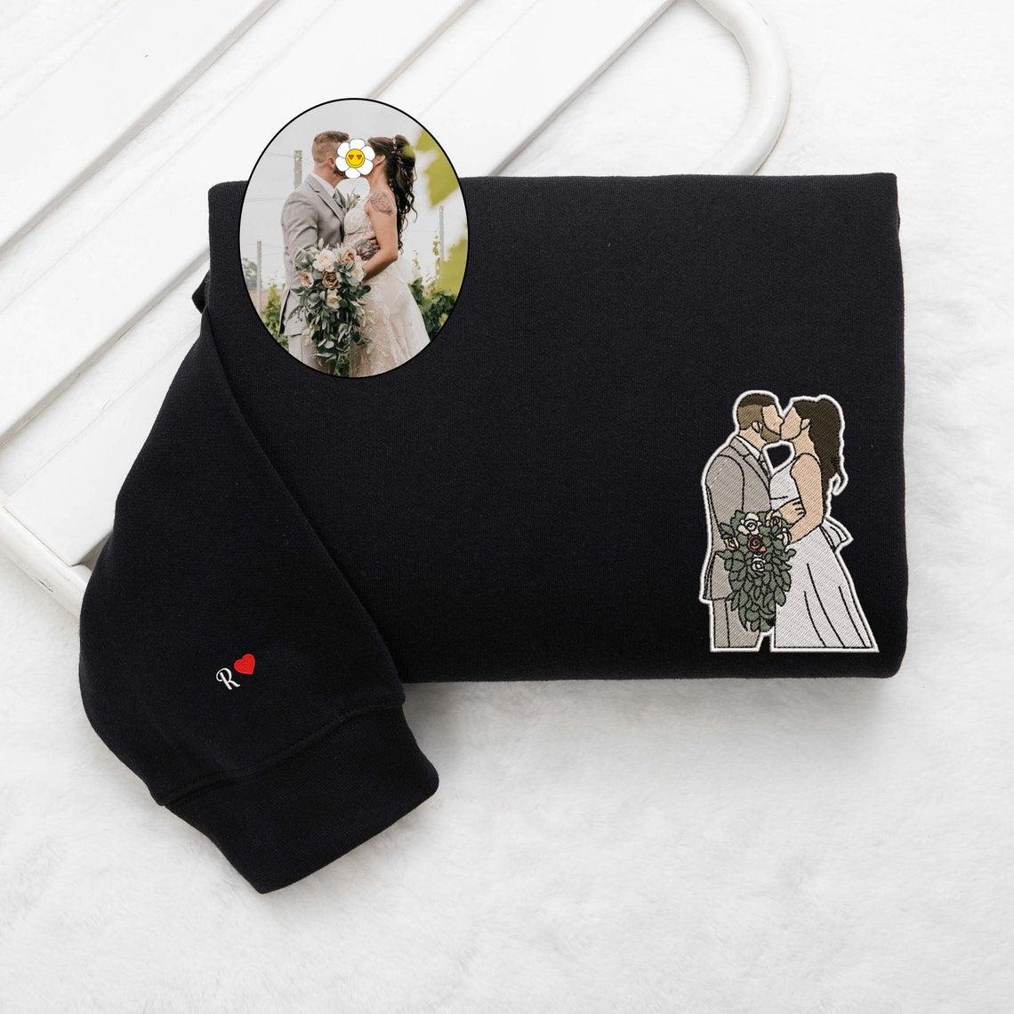 Personalized Couple Sweatshirt Embroidered Portrait Photo Sweatshirt Unique Gift for Wedding & Anniversary