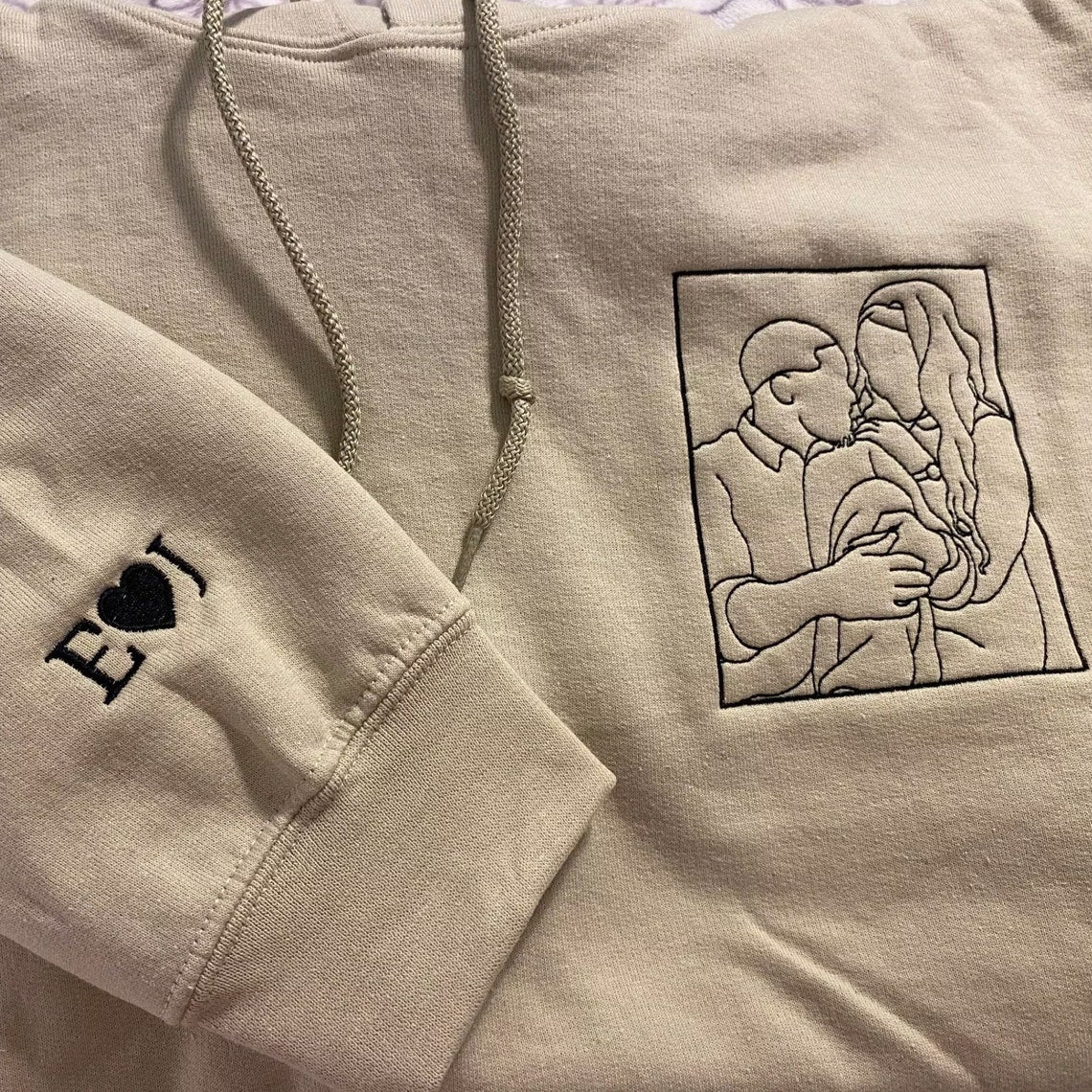 Personalized Embroidered Dad & Kids Portrait from Photo Hoodie Custom Gift For Dad, Mom, Couple