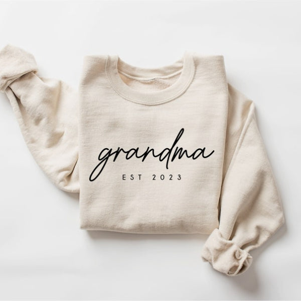 Custom Grandma Sweatshirt with Kids Name on Sleeve Unique Nana Est Gift for Family