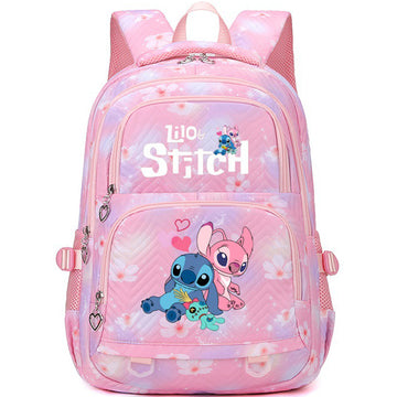 Pink Lilo & Stitch Backpack for Teen Anime Print School Bookbag for Grades 3–8