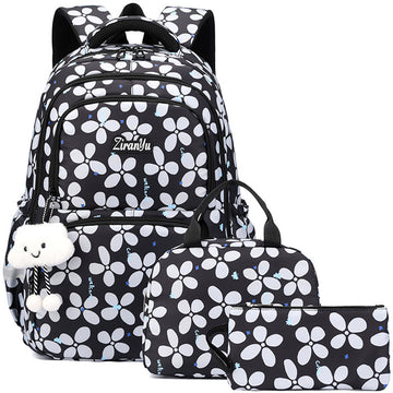 3pcs Floral Backpack Set Primary School Bookbag With Lunch Bag