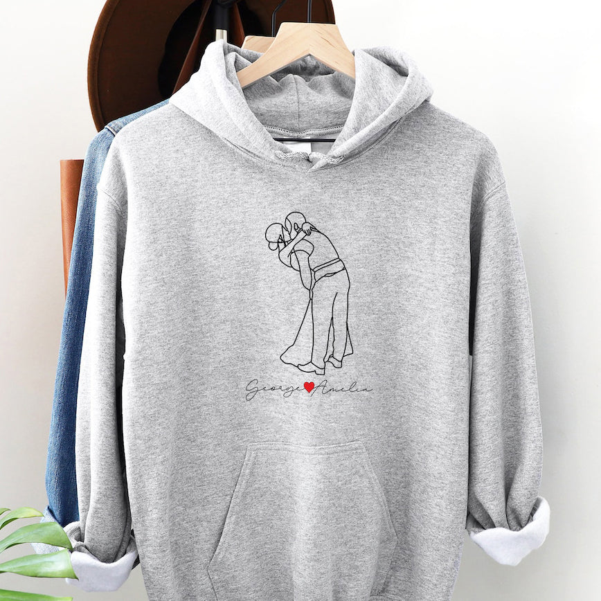 Personalized Couple Hoodie Customized Embroidered Photo Portrait Outline Hoodie Unique Gift for Family & Lovers