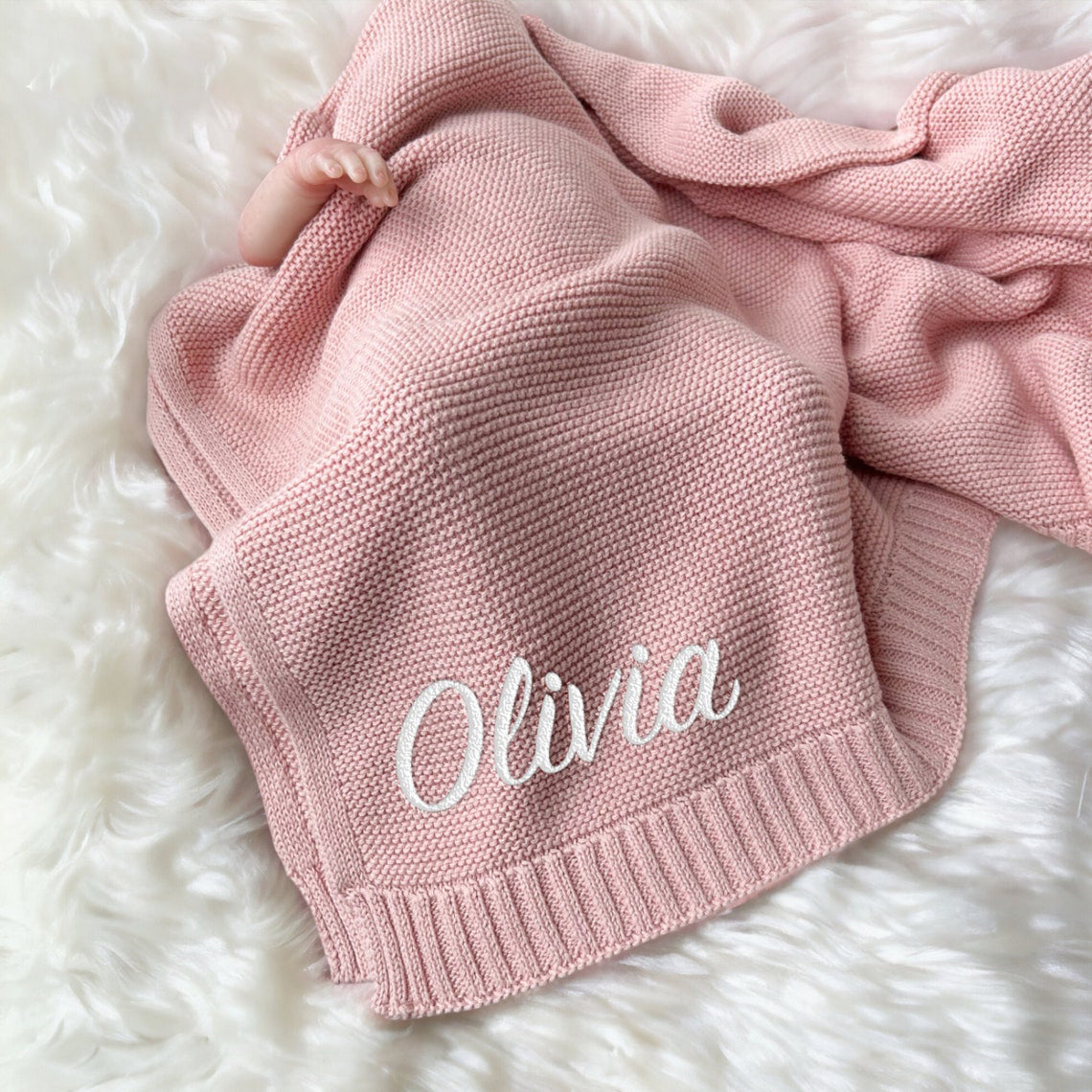 Custom Embroidered Baby Name Blanket Personalized Soft Breathable Cotton Knit Blanket Gift
