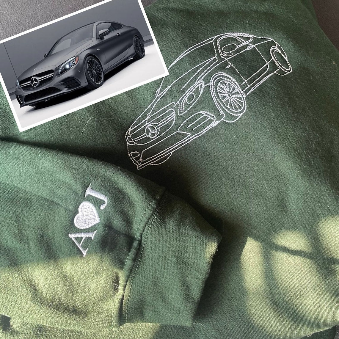 Custom Car Photo Sweatshirt Personalized Embroidered Car Outline Sweatshirt Gift
