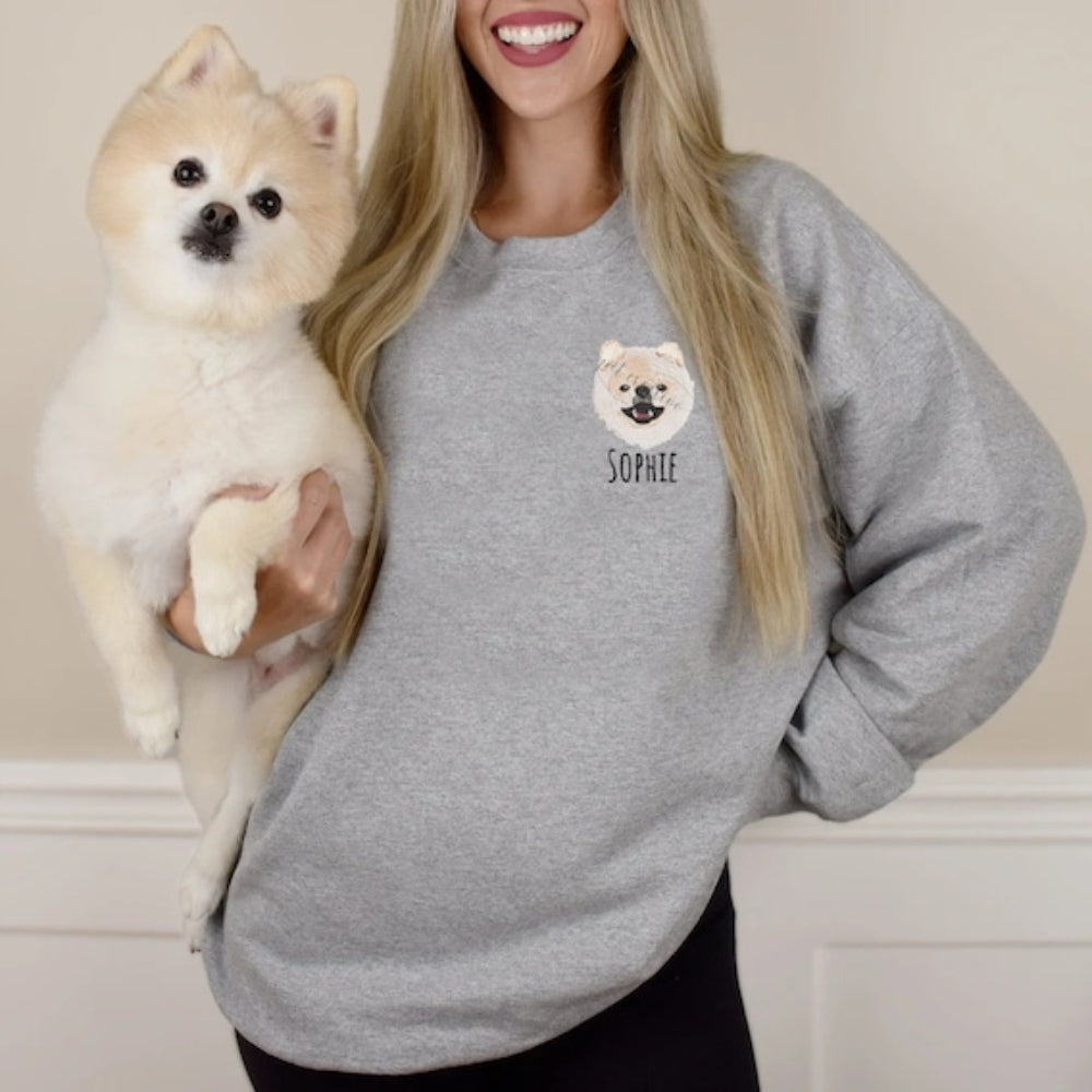 Custom Embroidery Dog Sweatshirt Personalized Pet Portrait from Photo Sweatshirt Gift Ideas