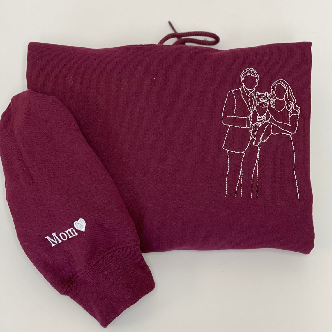 Embroidered Couple Hoodie Custom Couple Photo Portrait Hoodie Gift for Lover & Family