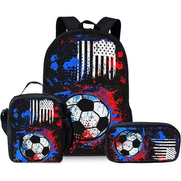 3pcs Football School Backpack for Kids Bookbag Shoulder Bag Pencil Case