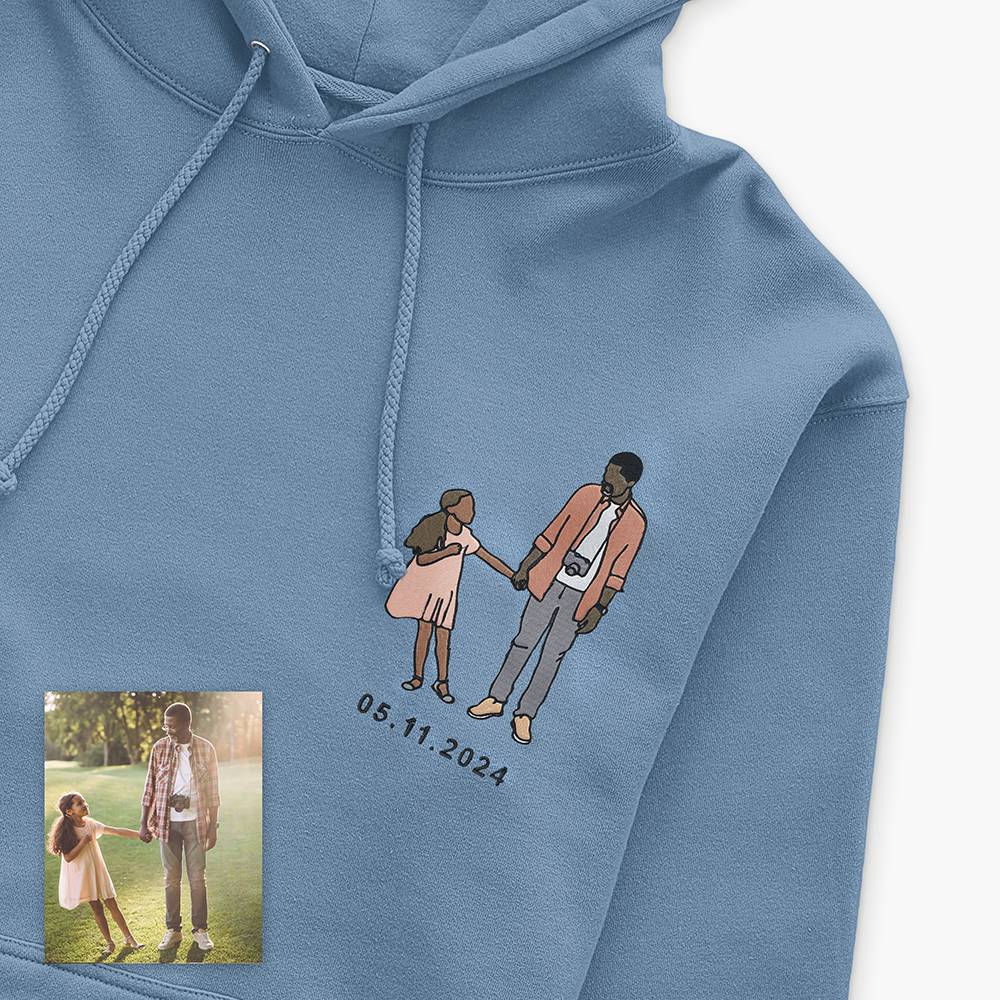 Custom Embroidery Family Hoodie Couple Portrait from Photo Hoodie Unique Gift for Dad & Family