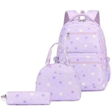 3pcs Floral Backpack Set Waterproof Schoolbag With Pencil Case Lunch Bag