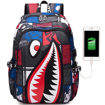 Unique Shark Teeth Printing Backpack Boy Book Bags for Primay/Middle School