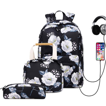 3 Pcs Backpack Set for Girls School Bookbag with Lunch Bag & Pencil Case - Laptop Backpack with USB Charging Port