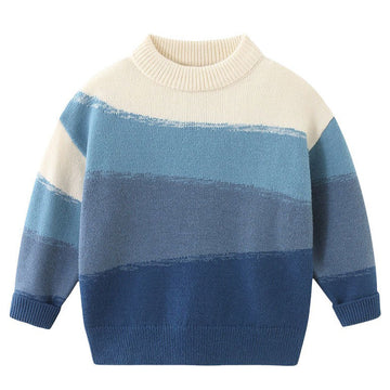 Kids Gradient Color Sweater Artistic Jacquard Pullover Cozy Fall Winter Top