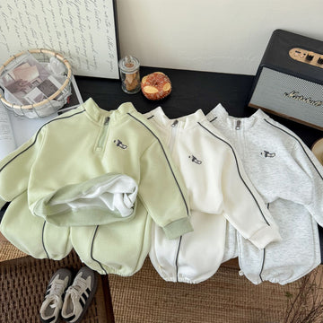Kids Long Sleeve Sweatsuit Embroidered Puppy Pullover Set
