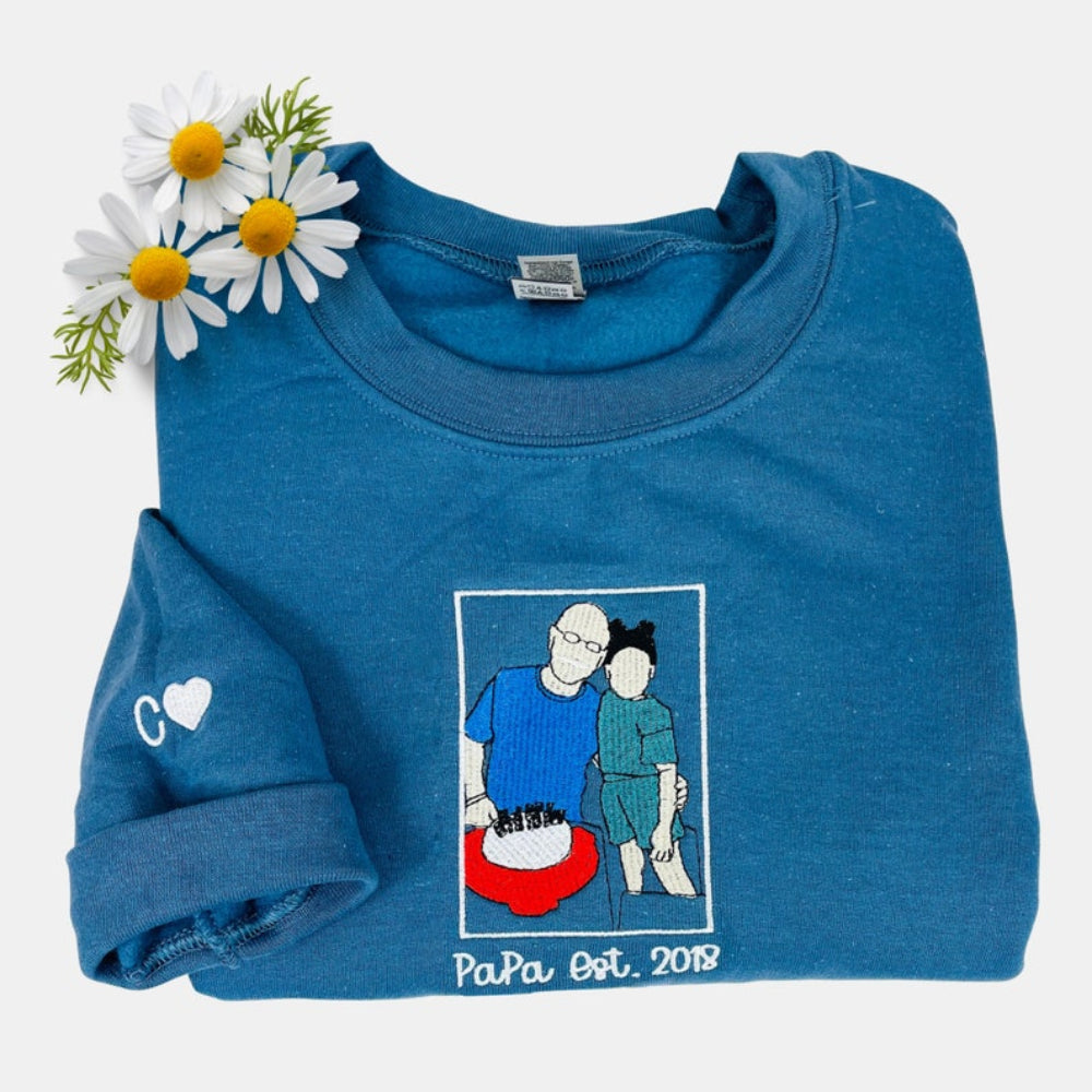 Custom Embroidered Couple Sweatshirt Family Portrait from Photo Sweatshirt Gift for Father & Family