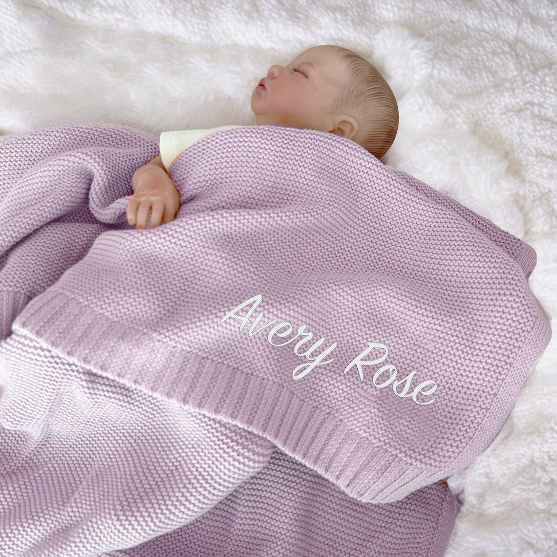 Custom Embroidered Baby Name Blanket Personalized Soft Breathable Cotton Knit Blanket Gift