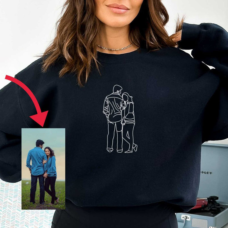 Personalized Couple Hoodie Customized Embroidered Photo Portrait Outline Hoodie Unique Gift for Family & Lovers
