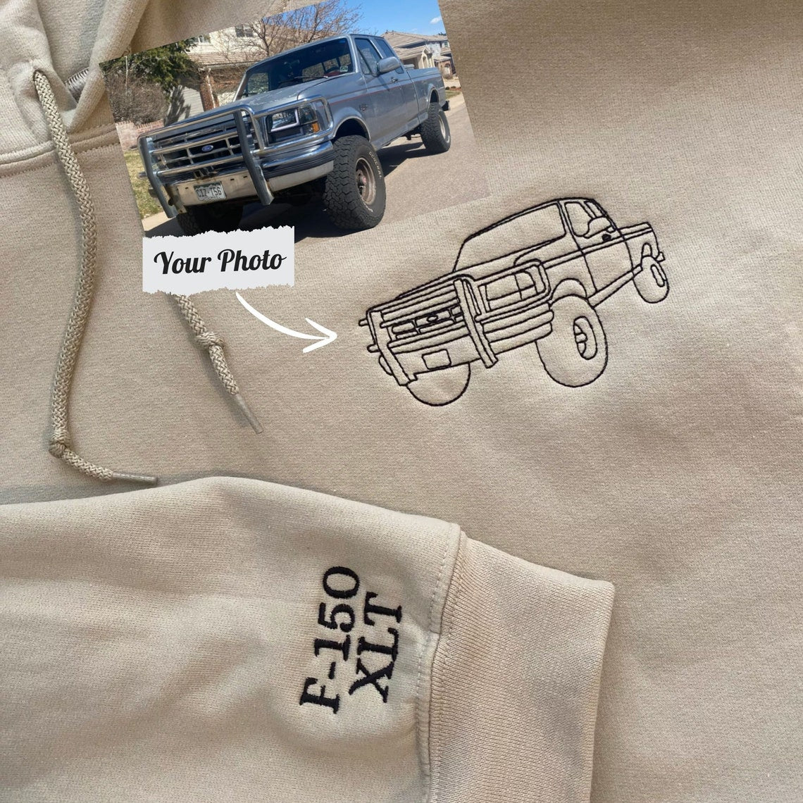 Customized Embroidered Car Hoodie Personalized Car Outline from Photo Hoodie Gift For Auto Lovers