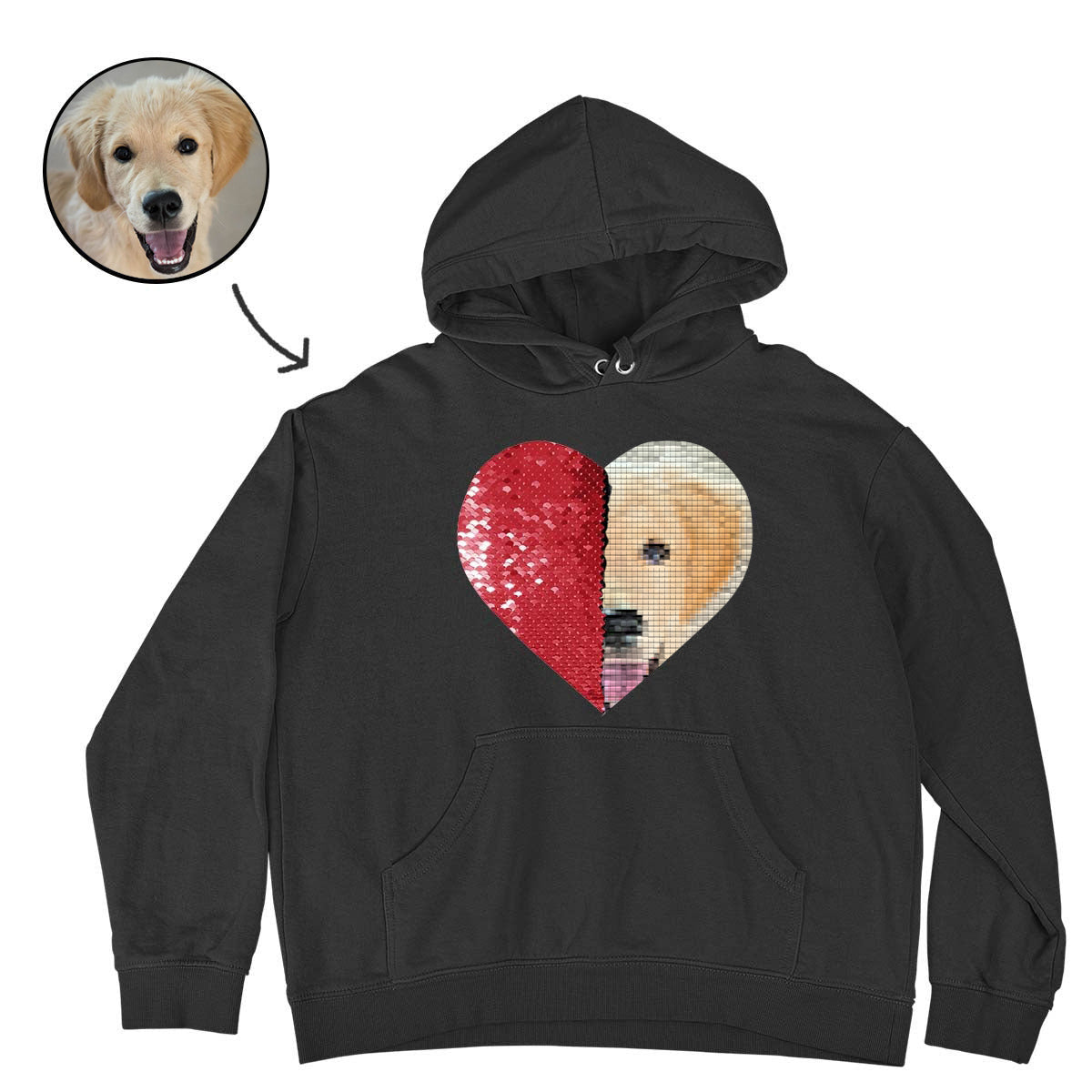 Personalized Flip Sequin Heart-Shaped Pet Photo T-Shirt Unique Gift for Pet Lovers