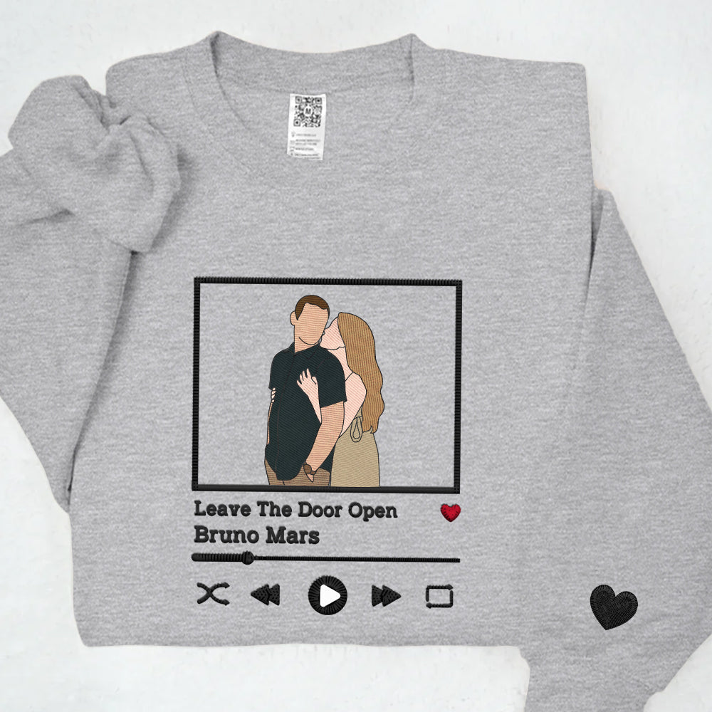 Personalized Embroidered Couple Portrait from Photo Music Album Sweatshirt