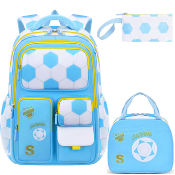 3PCS Kids Soccer Backpack Set  Breathable Bookbag with Lunch Box