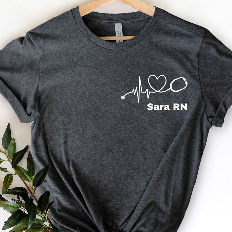 Custom Name Nurse Stethoscope Shirt Personalized RN Tee Gift