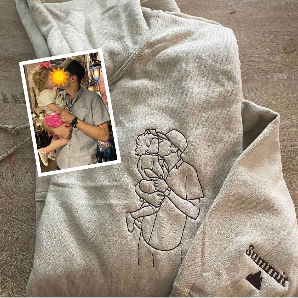 Personalized Embroidered Dad & Kids Portrait from Photo Hoodie Custom Gift For Dad, Mom, Couple