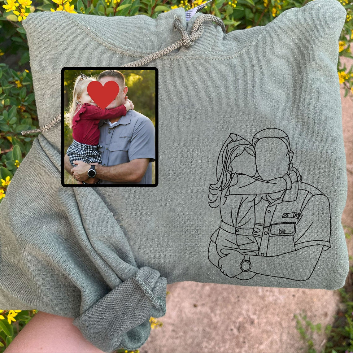 Personalized Embroidered Dad & Kids Portrait from Photo Hoodie Custom Gift For Dad, Mom, Couple