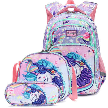 3 Pcs/Set Unicorn Printing Backpack For Girls School Book Bags with Lunch Bag & Pencil Case