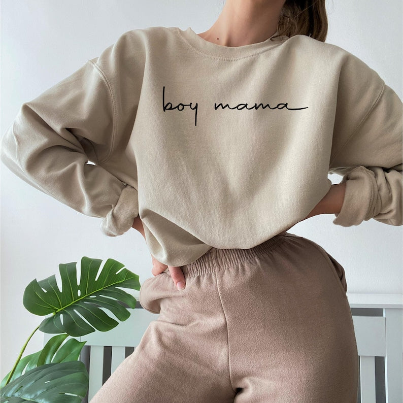 Custom Boy Mama Sweatshirt with Kids Name on Sleeve Personalized Gift for Family & Friend