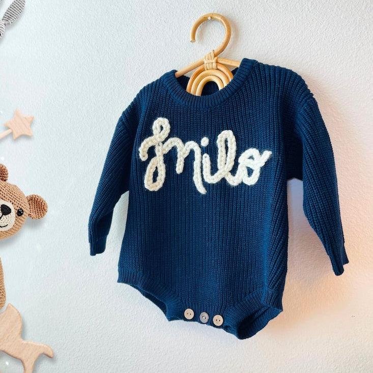 Embroidered Baby Romper Custom Knit Baby Name Bodysuit Gift for Newborn