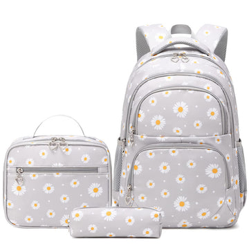 3 Pcs Daisy Bookbag School Backpack Set with Lunch Bag & Pencil Case for Girls