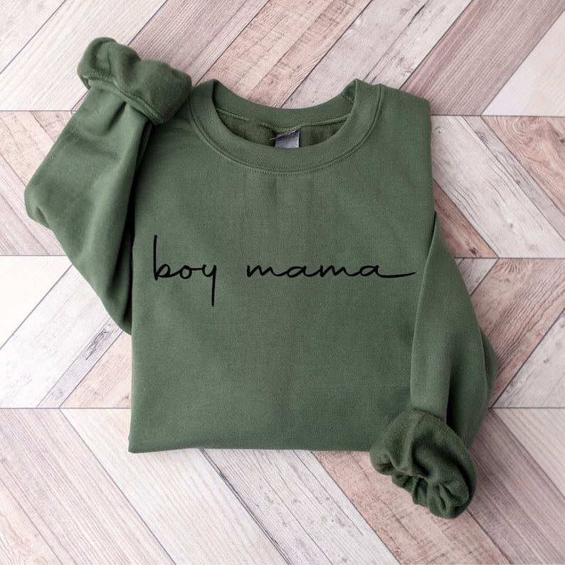 Custom Boy Mama Sweatshirt with Kids Name on Sleeve Personalized Gift for Family & Friend