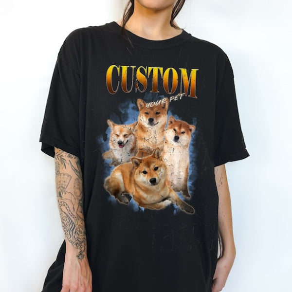 Custom Vintage Dog Bootleg Shirt Unique Pet Photo & Name Tee Gift for Dog Mom