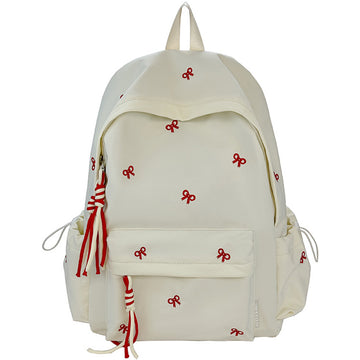 Embroidered Bow Backpack For Junior High School Girls
