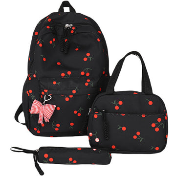 3 Pcs Lovely Cherry Pattern Backpack Set with Lunch Bag & Pencil Case For Girls - Large School Bookbag for Grades 3–5