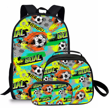 3pcs Football Backpacks Set for Kids School Bag with Lunch Box
