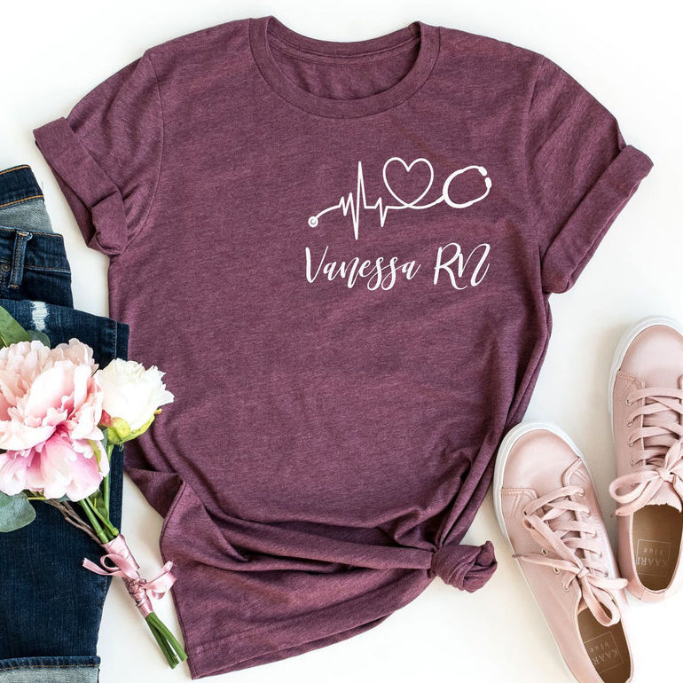 Custom Name Nurse Stethoscope Shirt Personalized RN Tee Gift