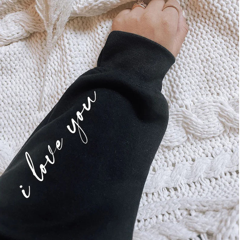 Custom Sleeve Text Sweatshirt Personalized Text Pullover Gift for Friends & Family