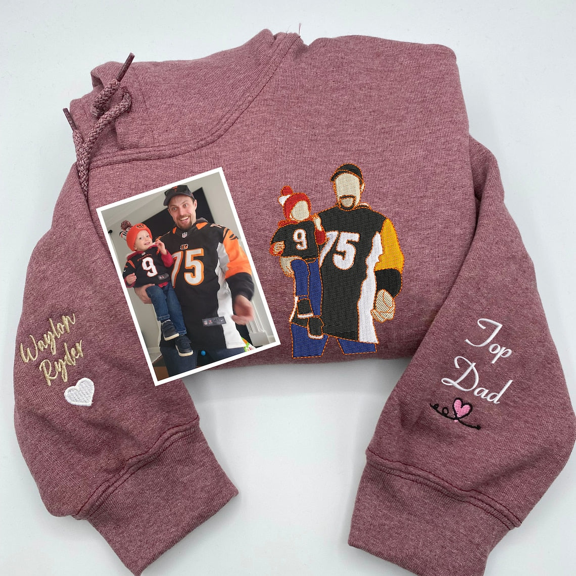Custom Embroidery Family Hoodie Couple Portrait from Photo Hoodie Unique Gift for Dad & Family
