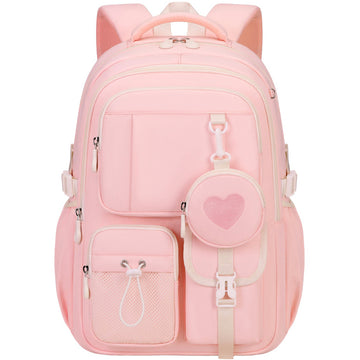 Water Resistant Multi-pocket Student Backpack with Coin Purse for Girls