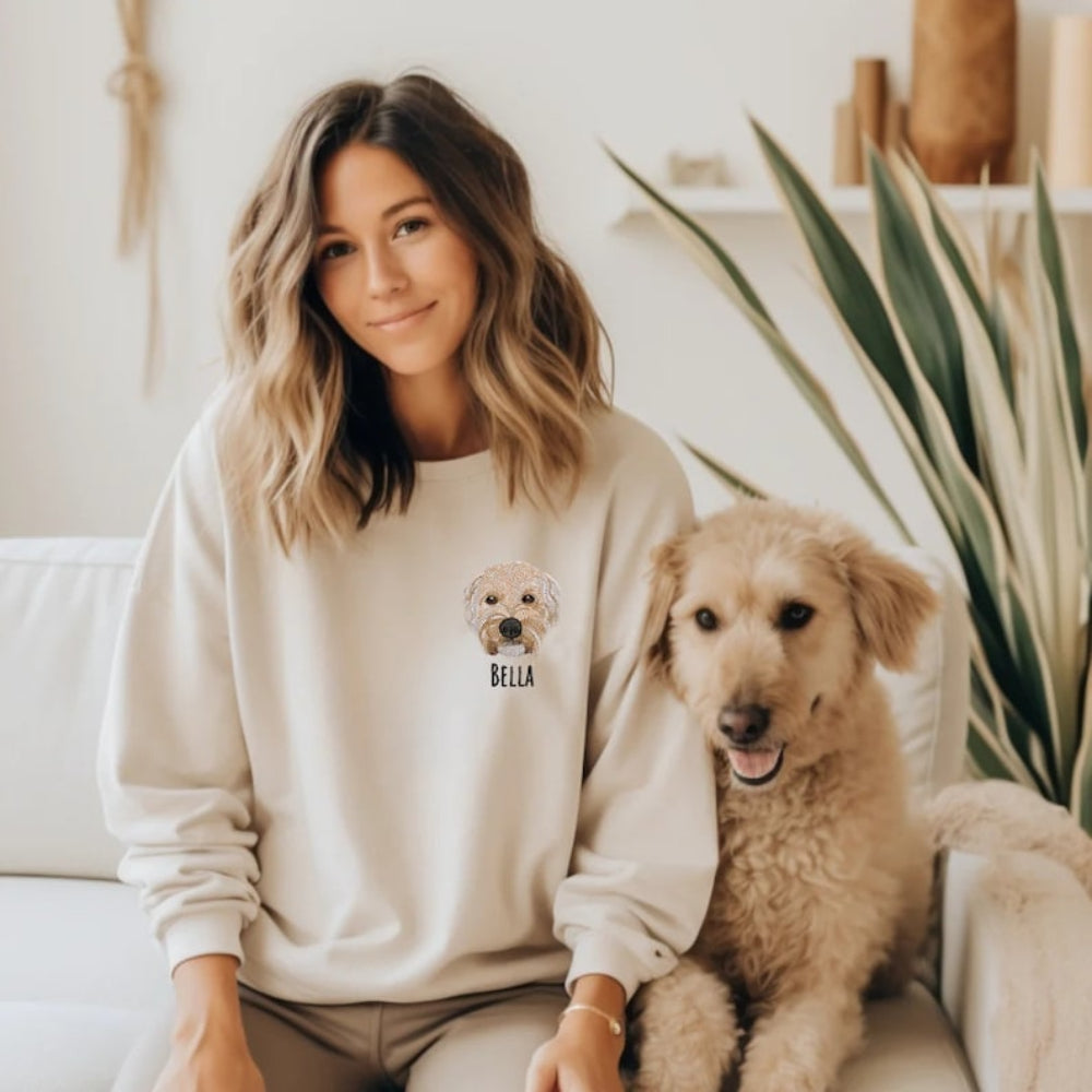 Custom Embroidery Dog Sweatshirt Personalized Pet Portrait from Photo Sweatshirt Gift Ideas