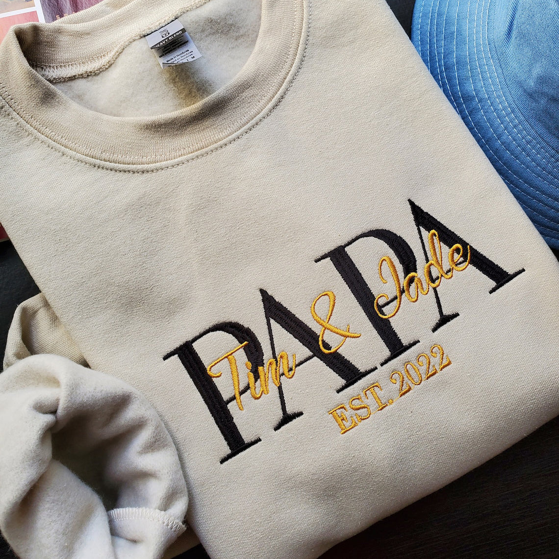 Custom Embroidered Papa Sweatshirt Personalized Dad with Kids Names Sweatshirt Gift for Father's Day