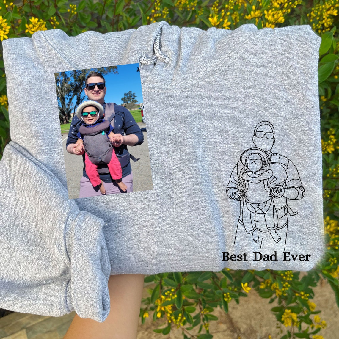 Personalized Embroidered Dad & Kids Portrait from Photo Hoodie Custom Gift For Dad, Mom, Couple