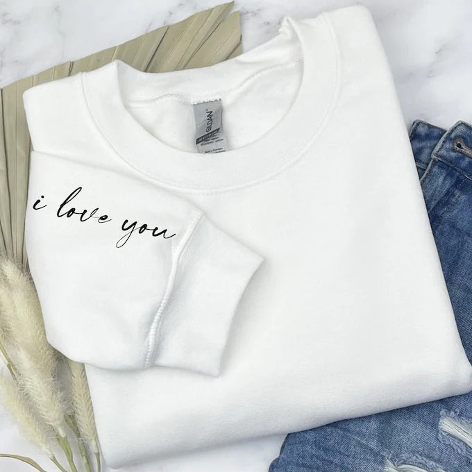 Custom Sleeve Text Sweatshirt Personalized Text Pullover Gift for Friends & Family