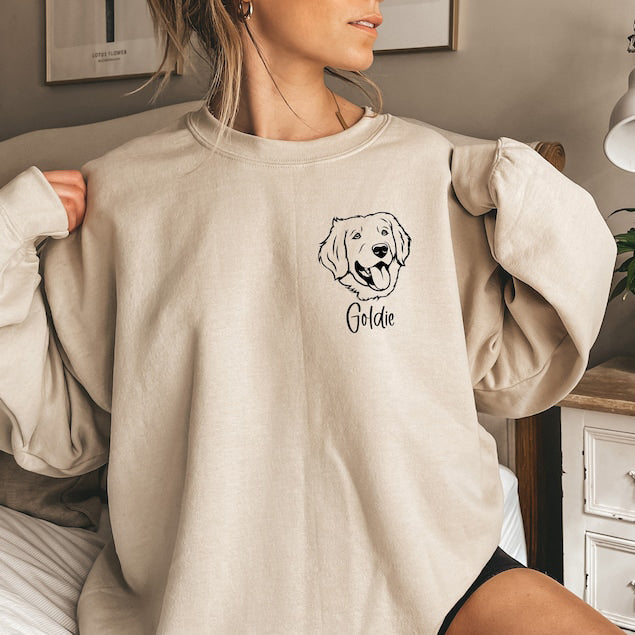 Personalized Dog Face & Name Sweatshirt Gift for Dog Mom & Dog Dad