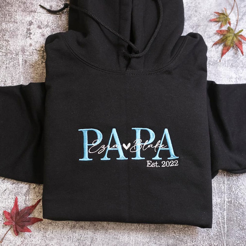 Custom Embroidered Papa Sweatshirt Personalized Dad with Kids Names Sweatshirt Gift for Father's Day